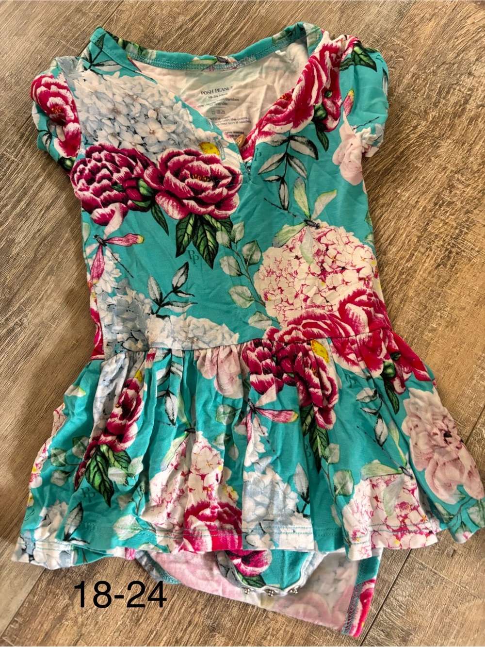 Posh Peanut Turquoise Floral Peplum Dress with Pink & White Blooms
